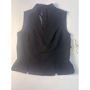 KS Collection Black Sleeveless V Neck Vest Top blouse back button  Size 8 NWT‎